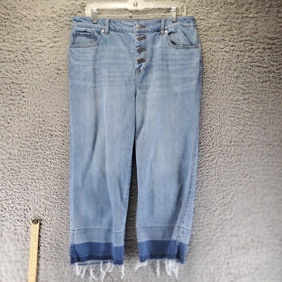 Chicos Jeans Women’s Size 2 US 12 Blue Wide Leg Crop Button Fly Frayed Hem - Picture 1 of 13